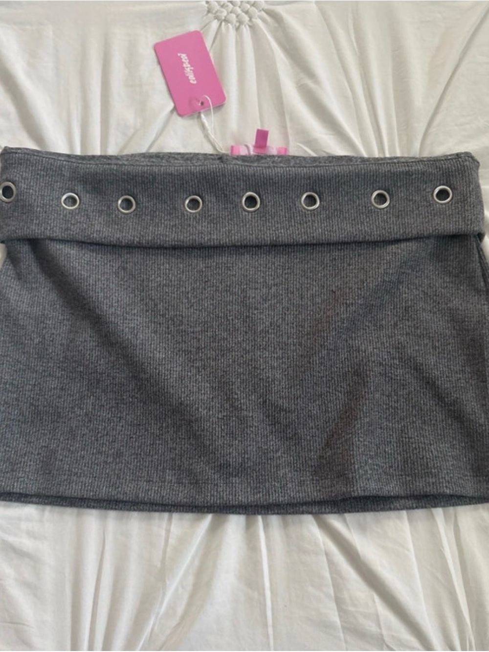 Edikted Gray Knit Mini Skirt with Grommet Waist